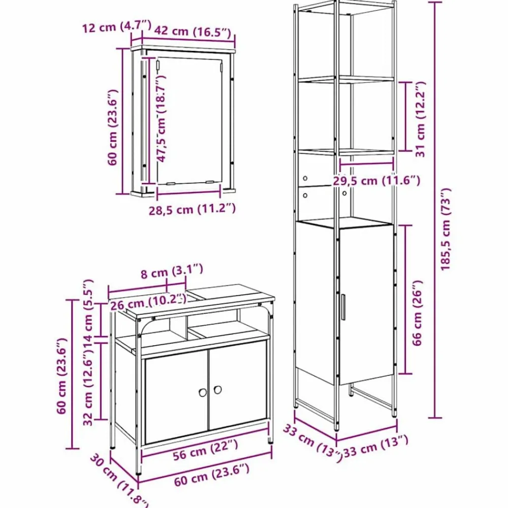 vidaXL Juego de muebles de baño con estante 3 pcs Roble artesanal Roble artisan Discount