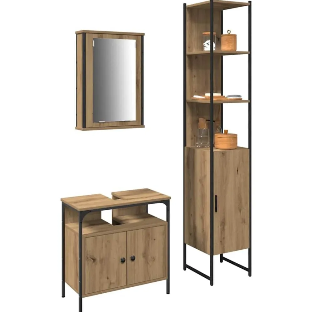 vidaXL Juego de muebles de baño con estante 3 pcs Roble artesanal Roble artisan Discount