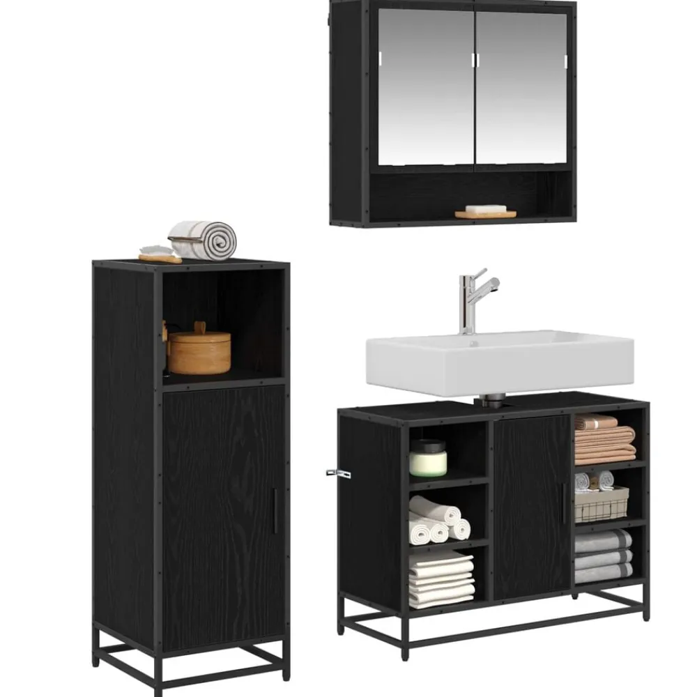 vidaXL Conjuntos De Muebles-Juego de muebles de baño 3 pcs Madera de ingeniería