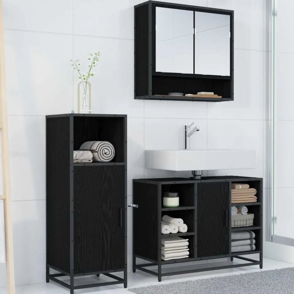 vidaXL Conjuntos De Muebles-Juego de muebles de baño 3 pcs Madera de ingeniería