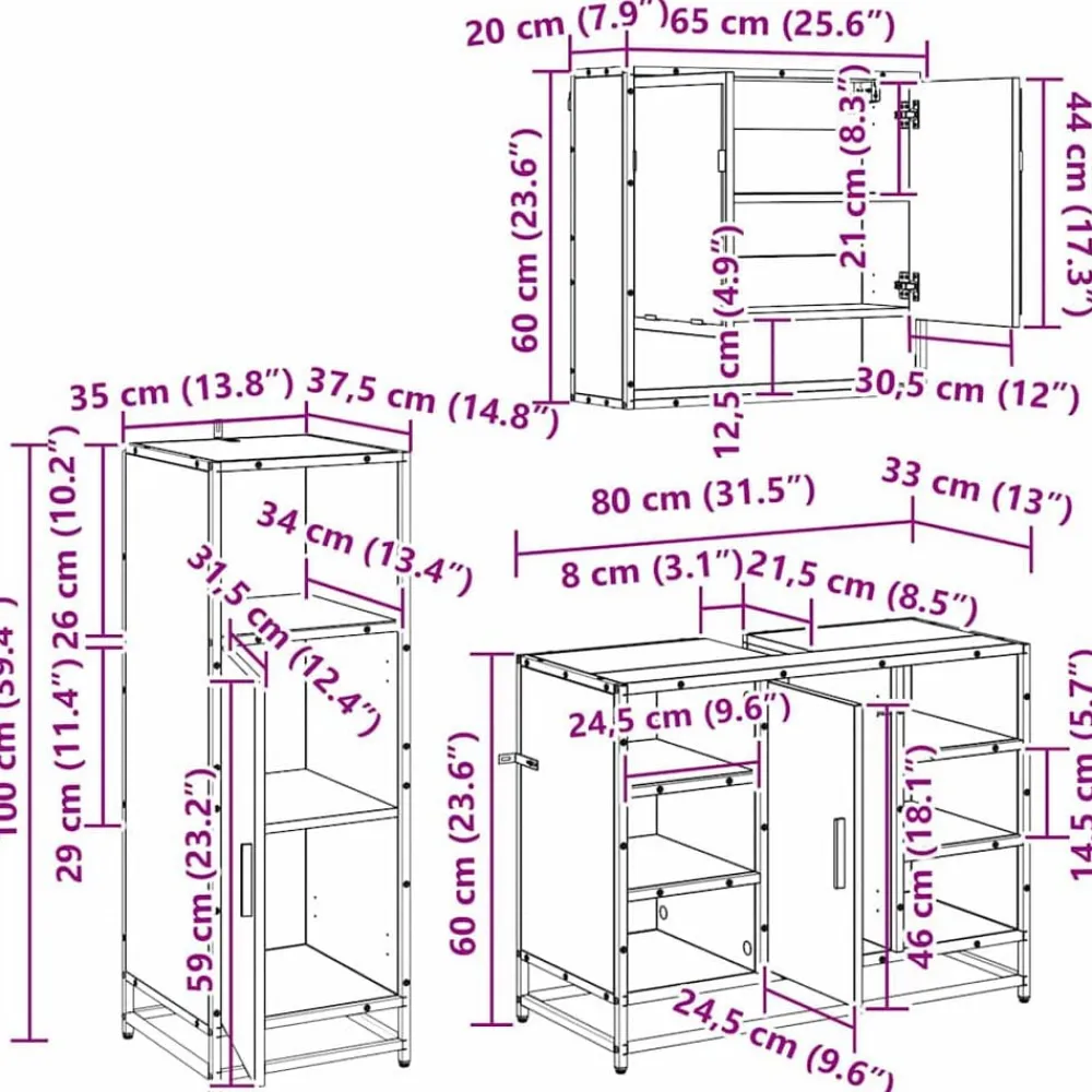 vidaXL Conjuntos De Muebles-Juego de muebles de baño 3 pcs Madera de ingeniería