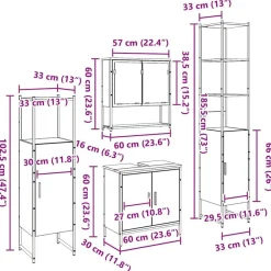 vidaXL Juego de muebles de baño 4 pcs Marrón 33 x 33 x 185.5 cm Madera vieja