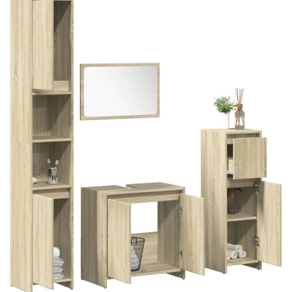 vidaXL Juego de muebles de baño 4 pzas contrachapada Roble Sonoma Sale
