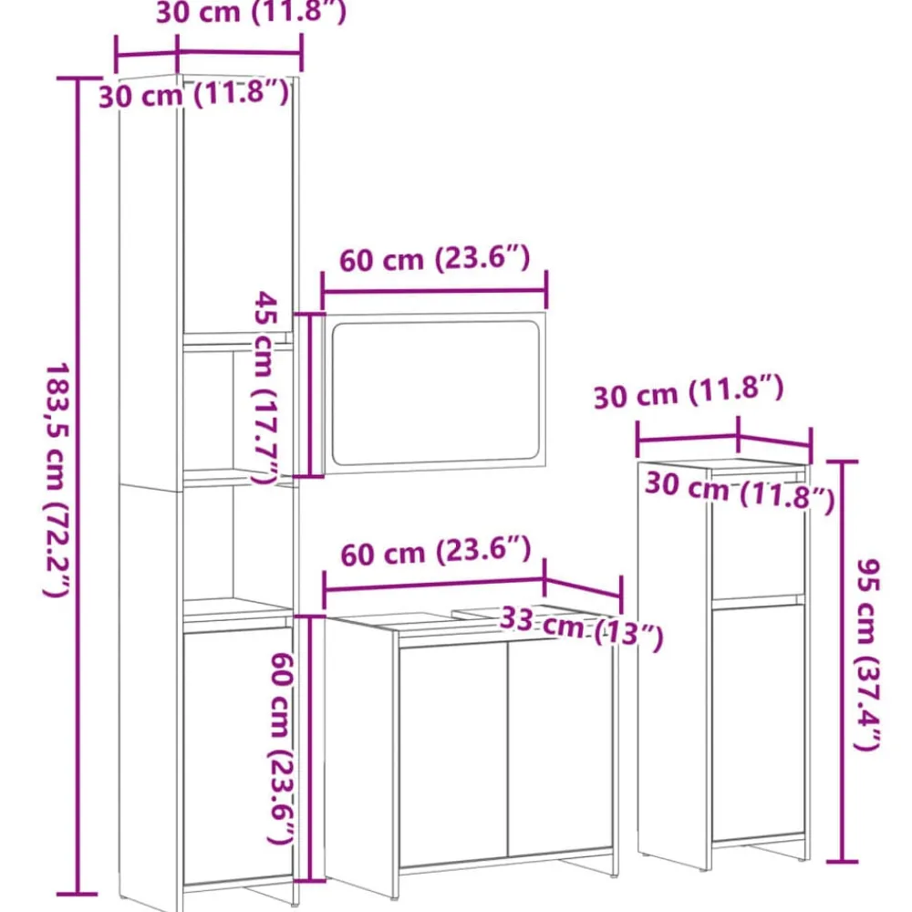vidaXL Juego de muebles de baño 4 pzas contrachapada Roble Sonoma Sale