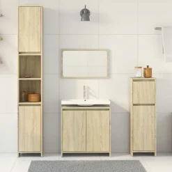 vidaXL Juego de muebles de baño 4 pzas contrachapada Roble Sonoma Sale