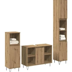 vidaXL Conjuntos De Muebles-Juego de muebles de baño con estante 3 pcs Roble artesanal