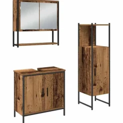 vidaXL Juego de muebles de baño 3 pcs Marrón Madera contrachapada Madera vieja