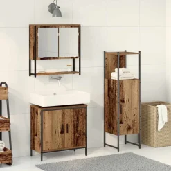 vidaXL Juego de muebles de baño 3 pcs Marrón Madera contrachapada Madera vieja