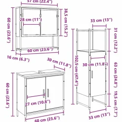 vidaXL Juego de muebles de baño 3 pcs Marrón Madera contrachapada Madera vieja