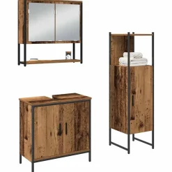 vidaXL Juego de muebles de baño 3 pcs Marrón Madera contrachapada Madera vieja