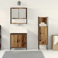 vidaXL Juego de muebles de baño 3 pcs Marrón Madera contrachapada Madera vieja