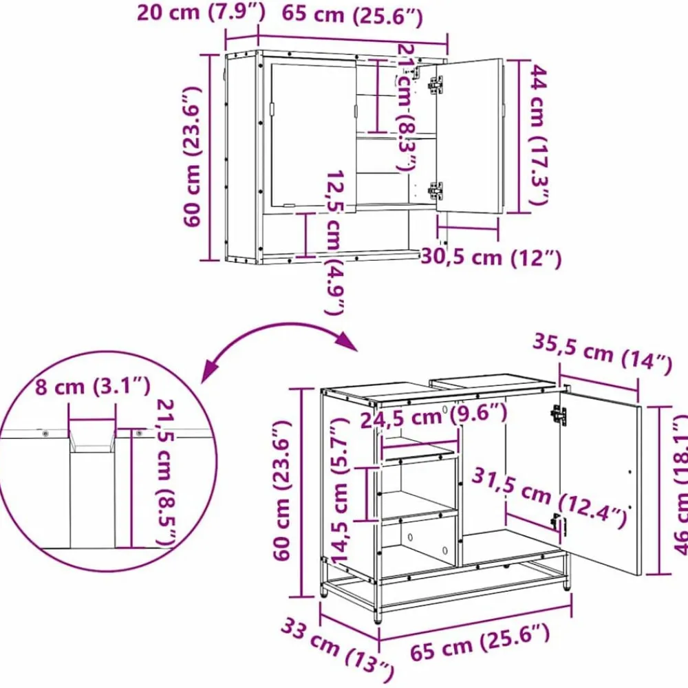 vidaXL Juego de muebles de baño 2 pcs Madera de ingeniería Roble negro Discount
