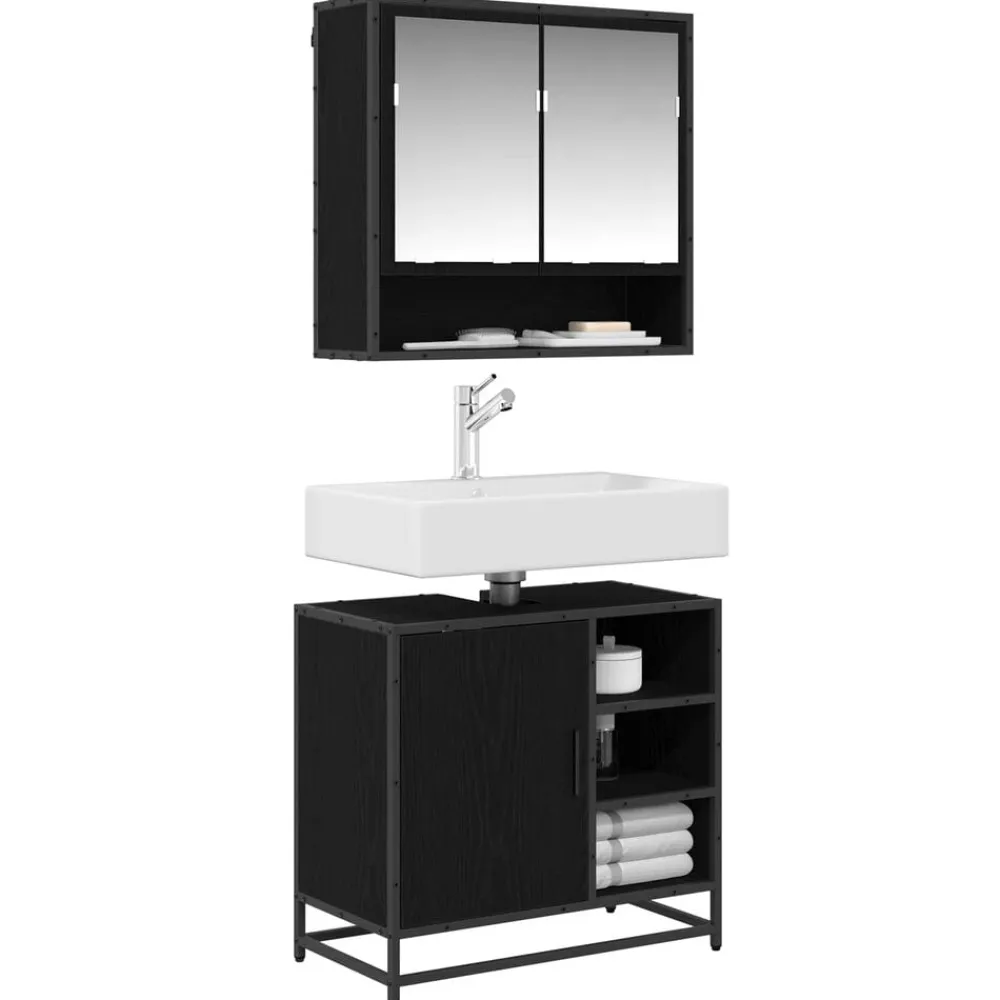 vidaXL Juego de muebles de baño 2 pcs Madera de ingeniería Roble negro Discount