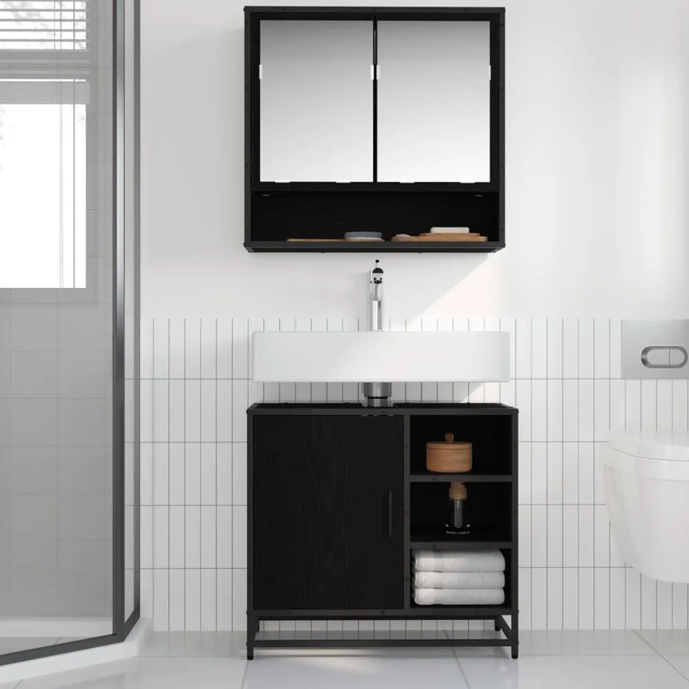 vidaXL Juego de muebles de baño 2 pcs Madera de ingeniería Roble negro Discount
