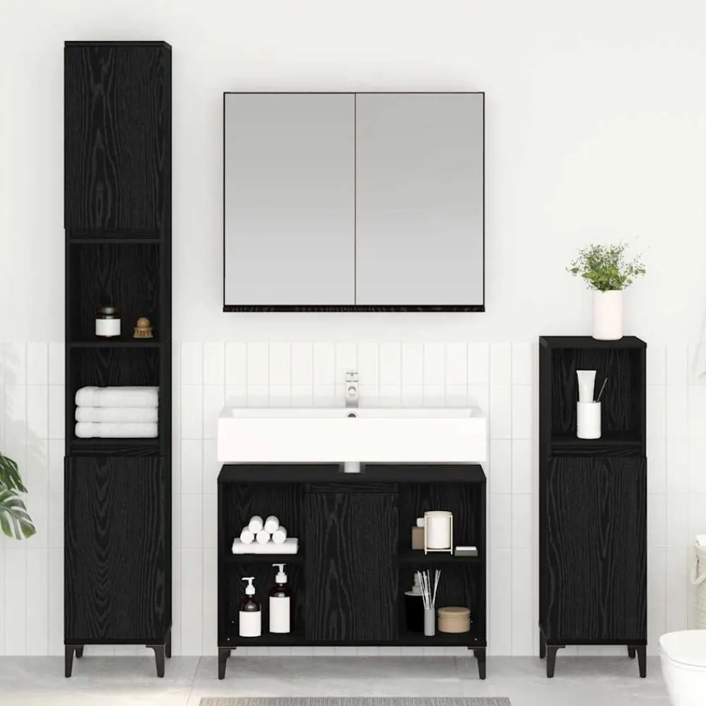 vidaXL Juego de muebles de baño 3 pcs Madera contrachapada Roble negro Hot