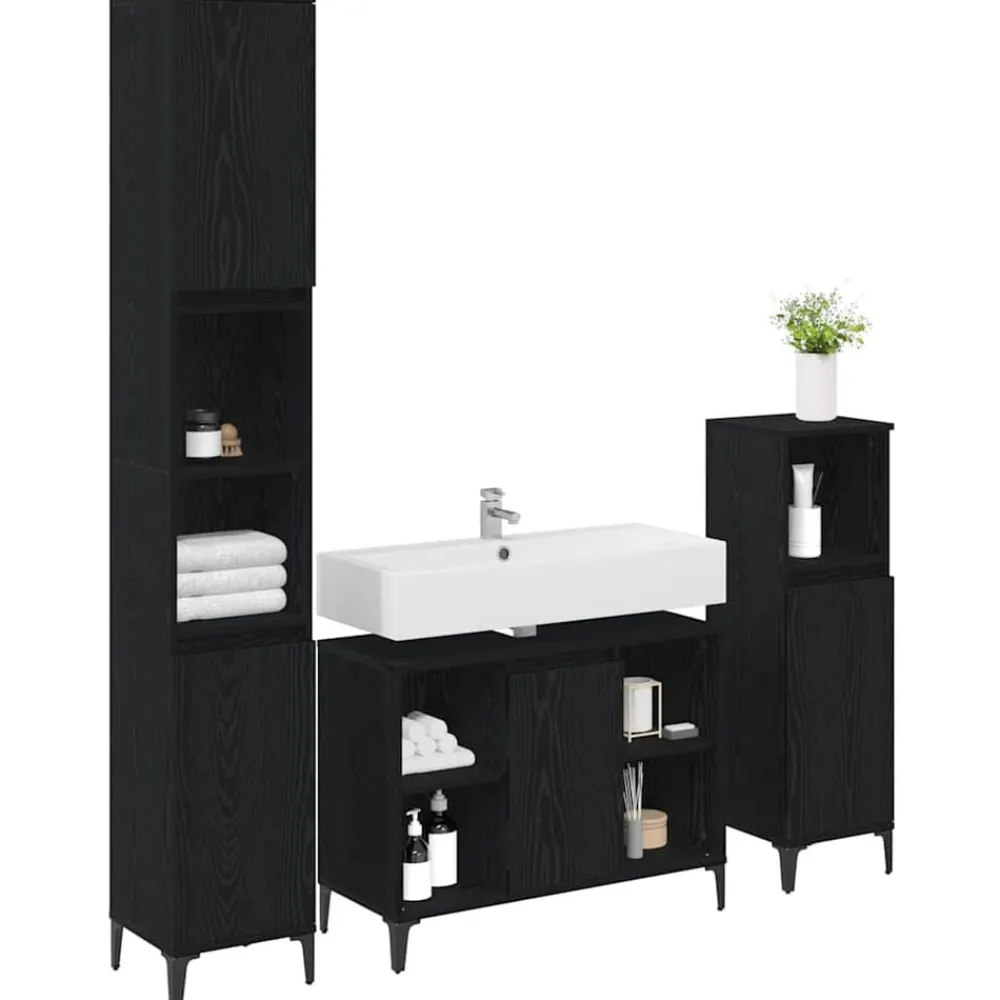 vidaXL Juego de muebles de baño 3 pcs Madera contrachapada Roble negro Hot