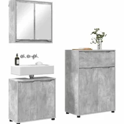 vidaXL Conjuntos De Muebles-Juego de muebles de baño con cajón Manual 3 pcs Gris Concreto