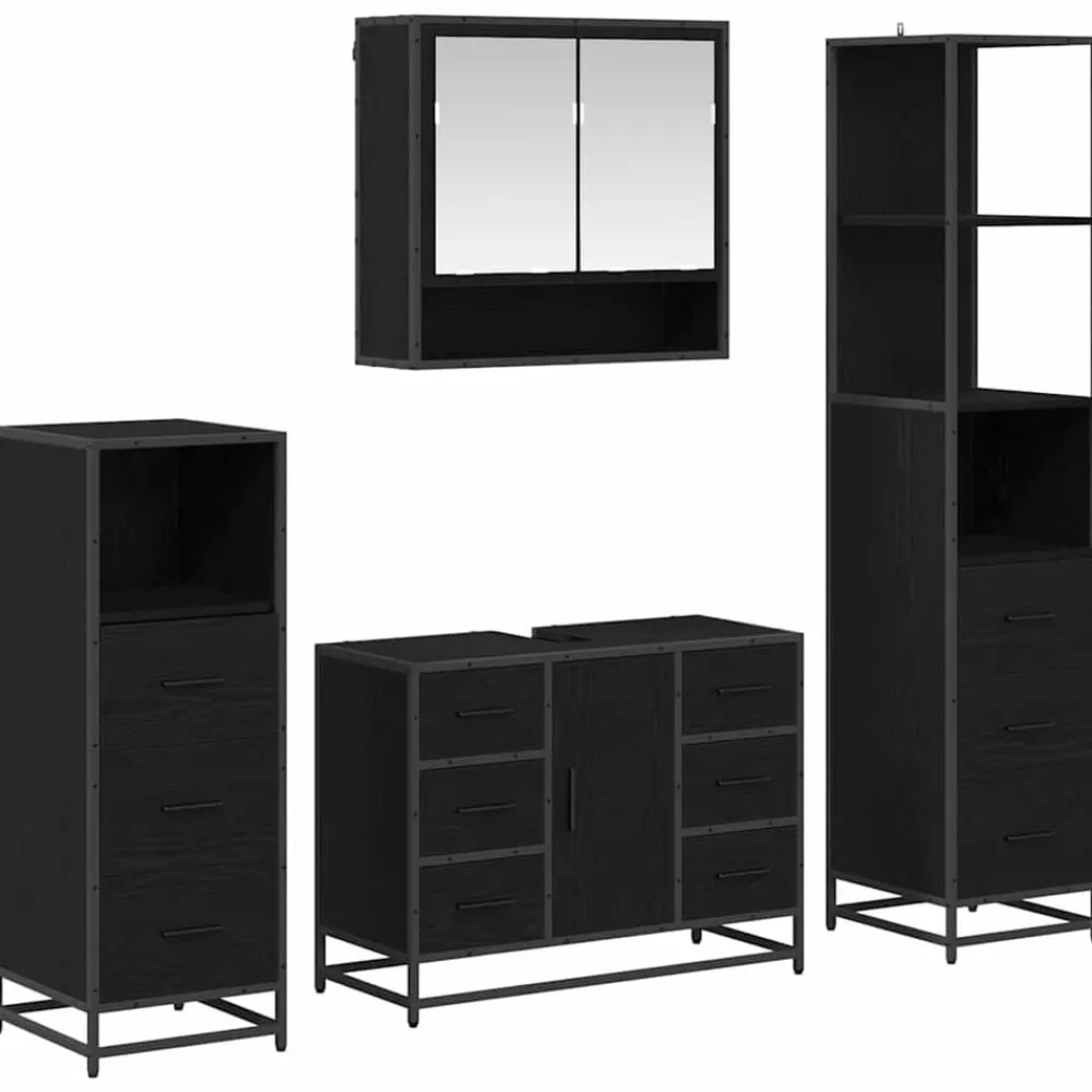 vidaXL Conjuntos De Muebles-Juego de muebles de baño 4 pcs Madera de ingeniería