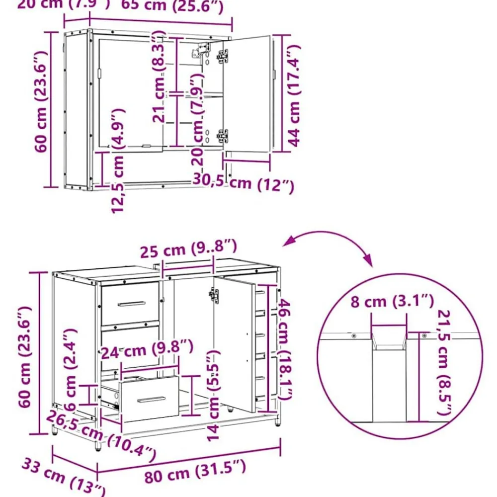 vidaXL Conjuntos De Muebles-Juego de muebles de baño 4 pcs Madera de ingeniería