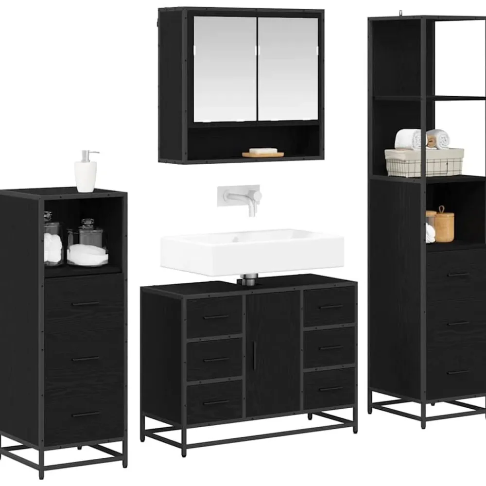 vidaXL Conjuntos De Muebles-Juego de muebles de baño 4 pcs Madera de ingeniería