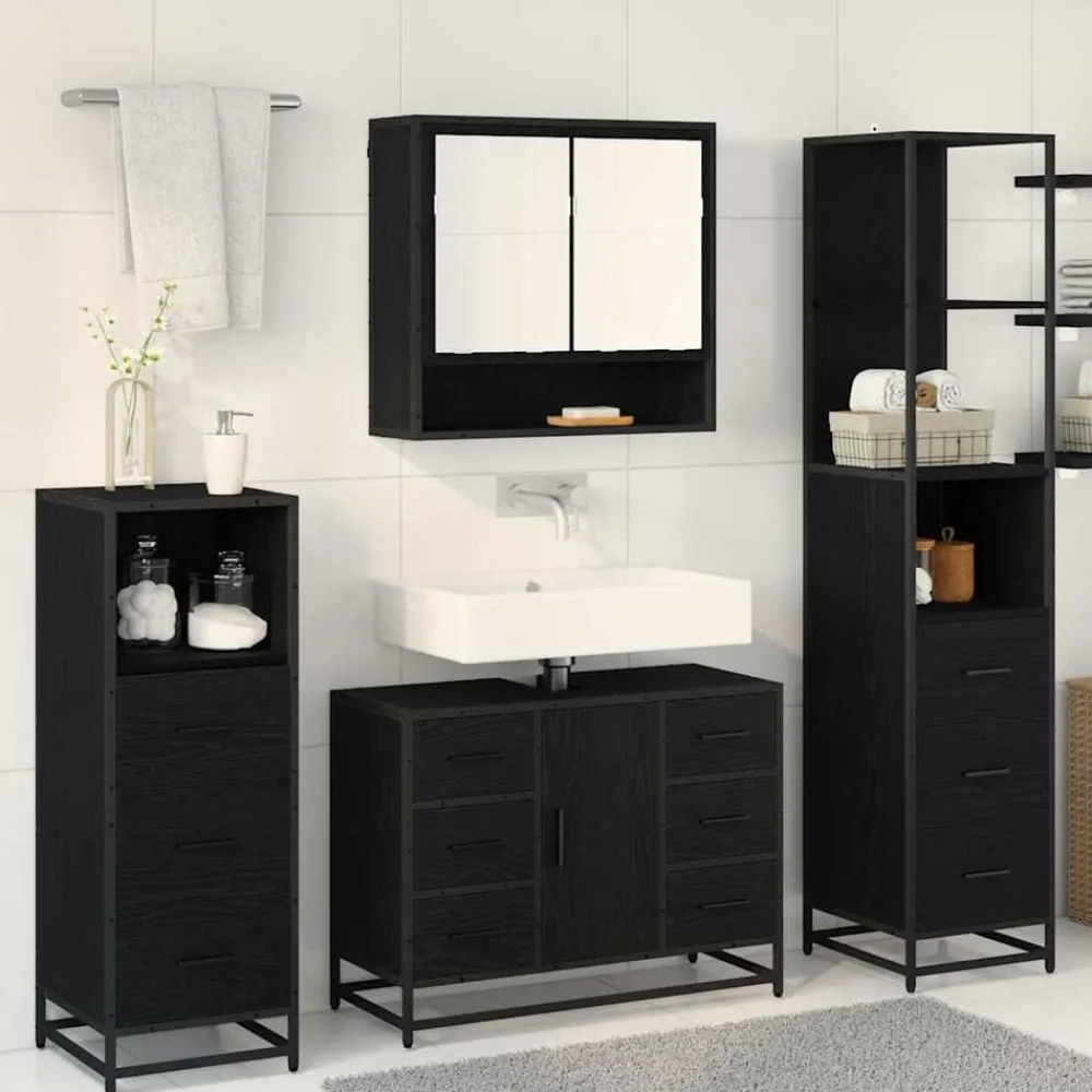 vidaXL Conjuntos De Muebles-Juego de muebles de baño 4 pcs Madera de ingeniería