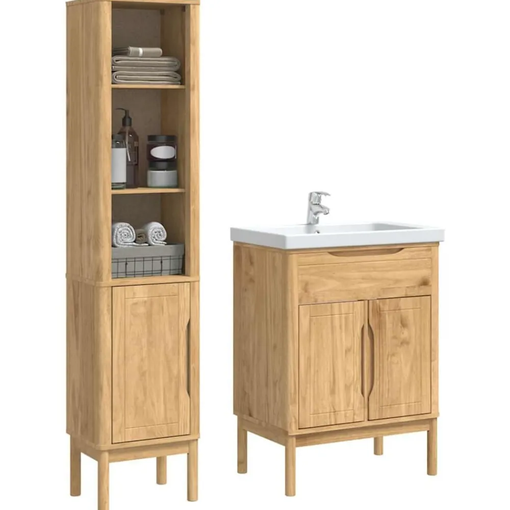 vidaXL Juego de muebles de baño con estante FLORO 2 pcs Marrón cera Marrón cera Clearance