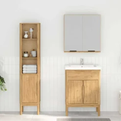 vidaXL Juego de muebles de baño con estante FLORO 2 pcs Marrón cera Marrón cera Clearance