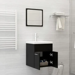 vidaXL Juego de muebles de baño madera de ingeniería Negro Outlet