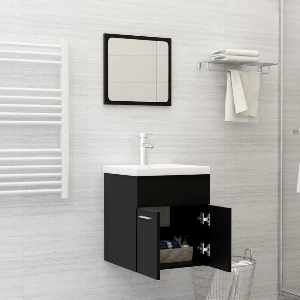vidaXL Juego de muebles de baño madera de ingeniería Negro Outlet