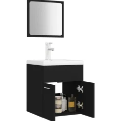 vidaXL Juego de muebles de baño madera de ingeniería Negro Outlet