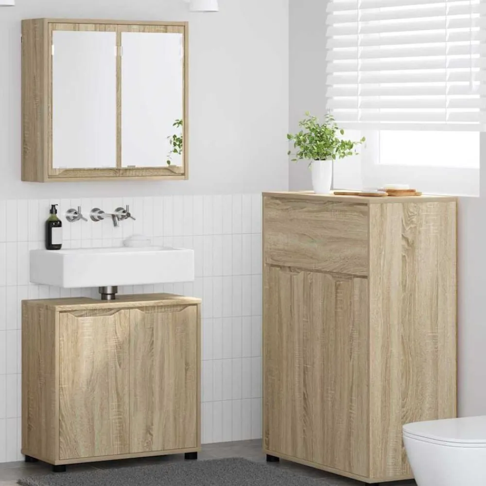 vidaXL Juego de muebles de baño con cajón con rueda 3 pcs Roble Sonoma Hot