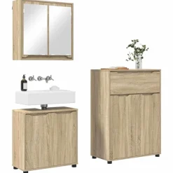 vidaXL Juego de muebles de baño con cajón con rueda 3 pcs Roble Sonoma Hot