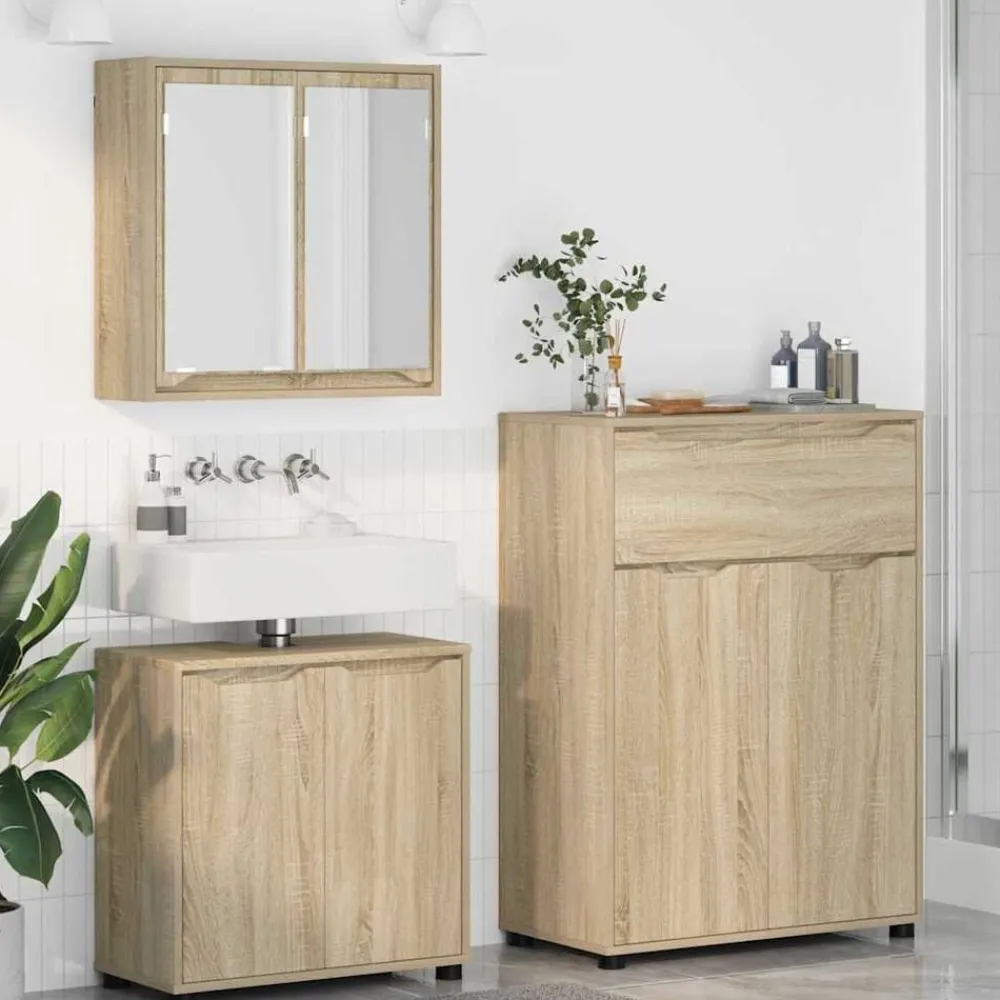 vidaXL Juego de muebles de baño con cajón con rueda 3 pcs Roble Sonoma Hot