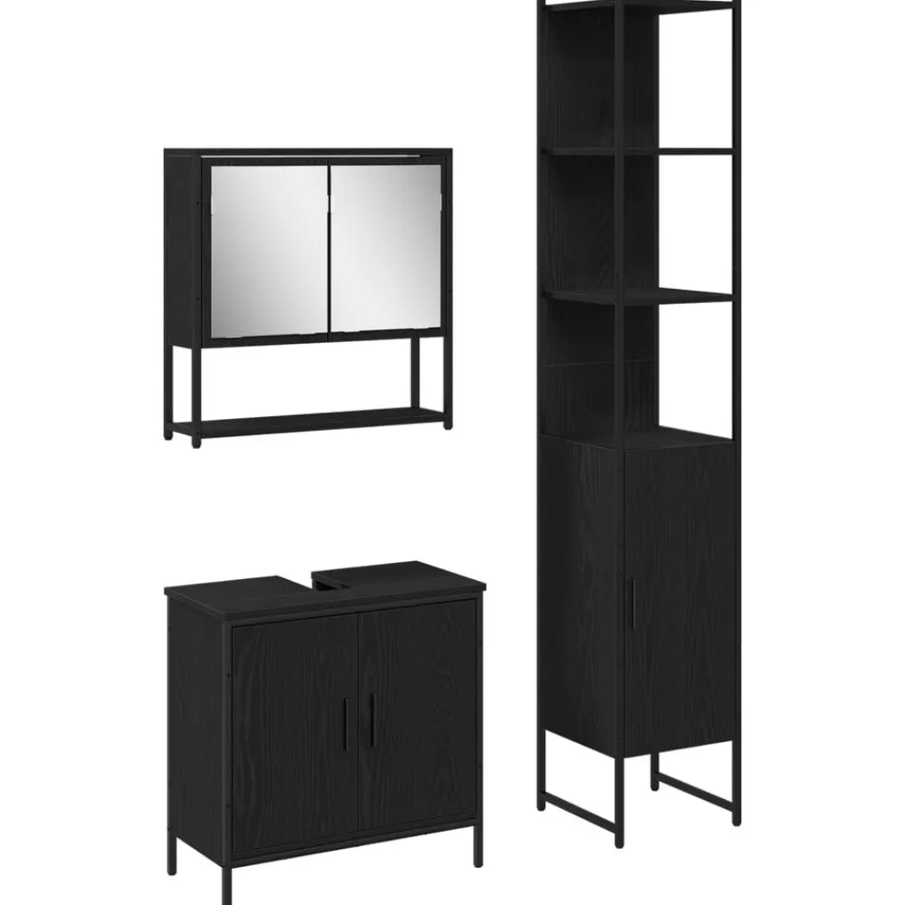 vidaXL Juego de muebles de baño 3 pcs Negro Madera contrachapada Roble negro