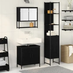 vidaXL Juego de muebles de baño 3 pcs Negro Madera contrachapada Roble negro