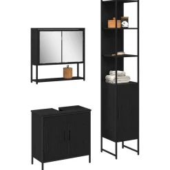 vidaXL Juego de muebles de baño 3 pcs Negro Madera contrachapada Roble negro