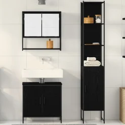 vidaXL Juego de muebles de baño 3 pcs Negro Madera contrachapada Roble negro