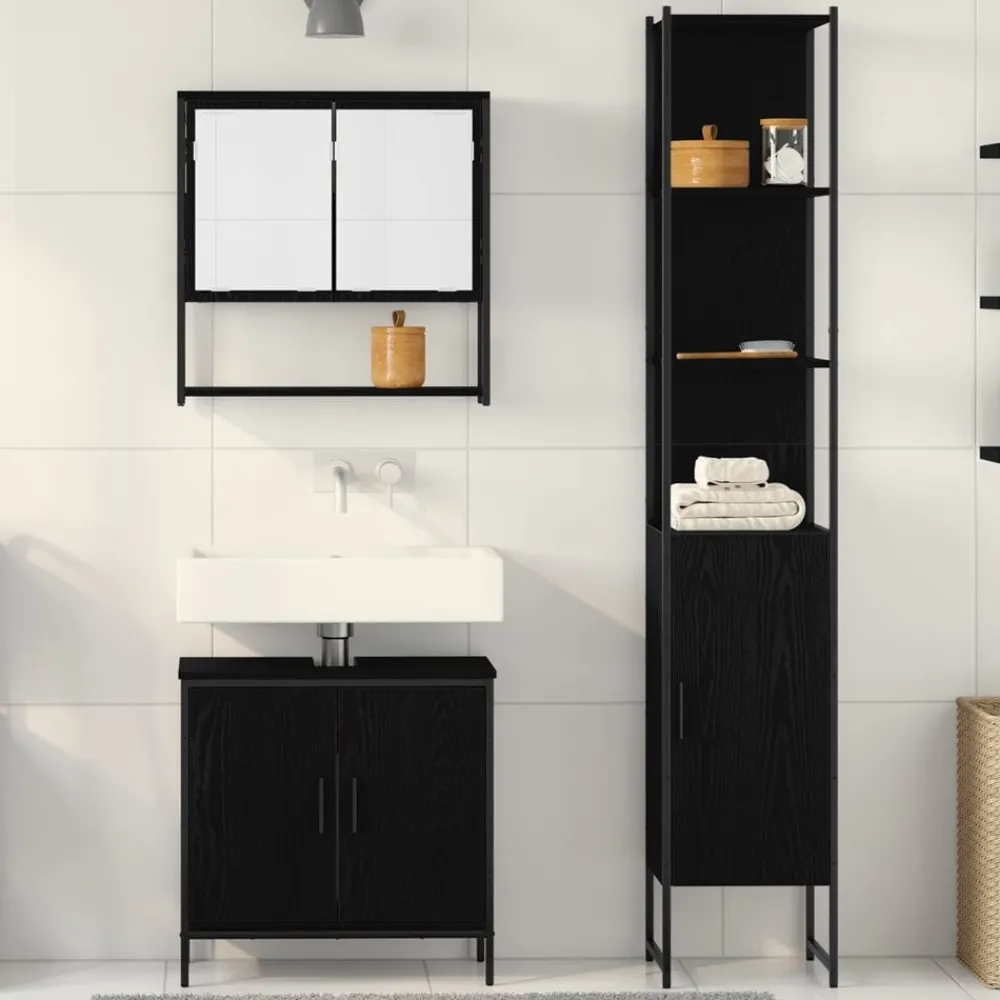 vidaXL Juego de muebles de baño 3 pcs Negro Madera contrachapada Roble negro
