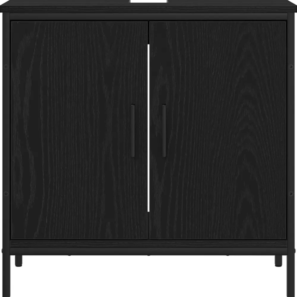 vidaXL Juego de muebles de baño 3 pcs Negro Madera contrachapada Roble negro