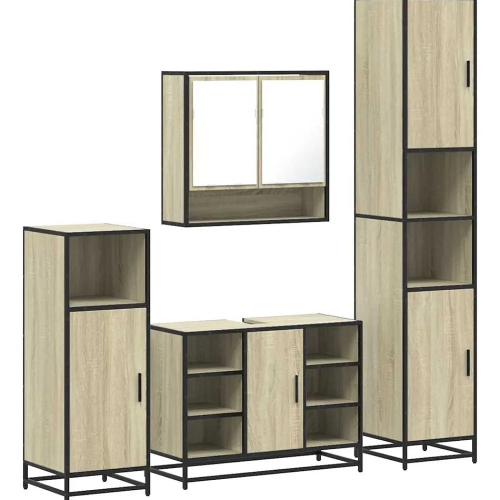 vidaXL Juego de muebles de baño 4 pzas contrachapada Roble Sonoma Clearance