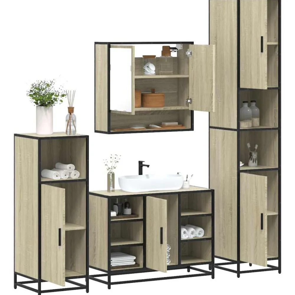 vidaXL Juego de muebles de baño 4 pzas contrachapada Roble Sonoma Clearance