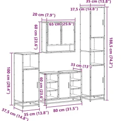 vidaXL Juego de muebles de baño 4 pzas contrachapada Roble Sonoma Clearance