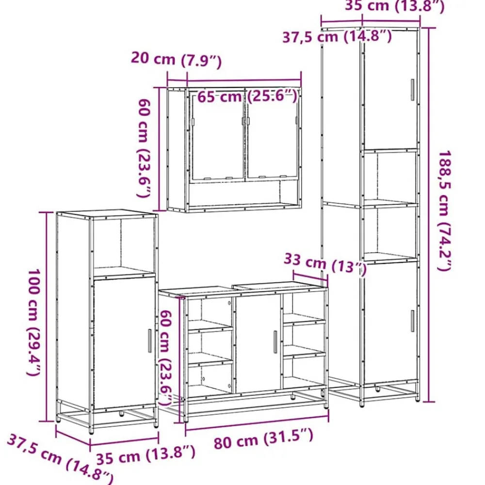 vidaXL Juego de muebles de baño 4 pzas contrachapada Roble Sonoma Clearance