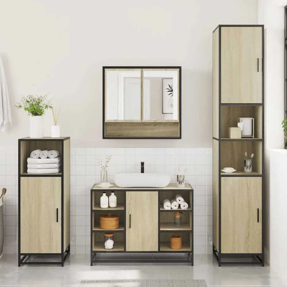 vidaXL Juego de muebles de baño 4 pzas contrachapada Roble Sonoma Clearance