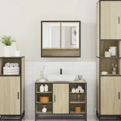 vidaXL Juego de muebles de baño 4 pzas contrachapada Roble Sonoma Clearance