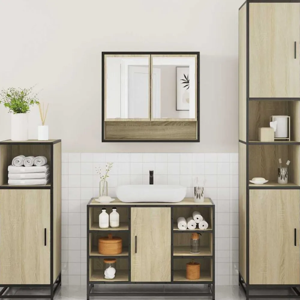 vidaXL Juego de muebles de baño 4 pzas contrachapada Roble Sonoma Clearance