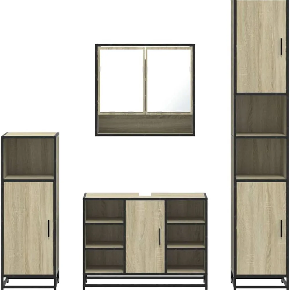 vidaXL Juego de muebles de baño 4 pzas contrachapada Roble Sonoma Clearance
