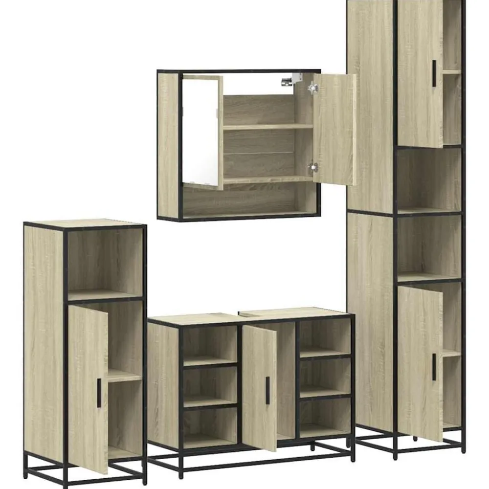 vidaXL Juego de muebles de baño 4 pzas contrachapada Roble Sonoma Clearance
