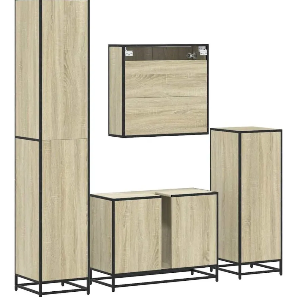 vidaXL Juego de muebles de baño 4 pzas contrachapada Roble Sonoma Clearance