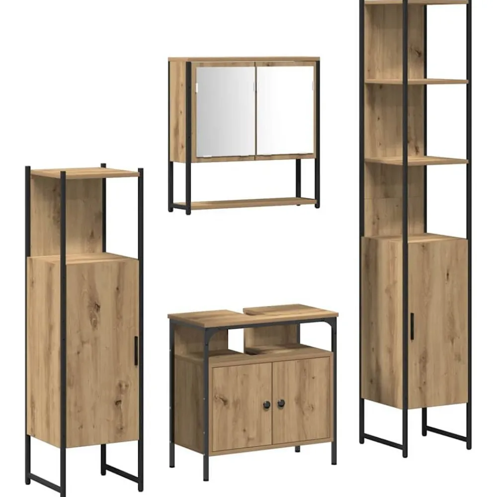 vidaXL Juego de muebles de baño con estante 4 pcs Roble artisan Clearance